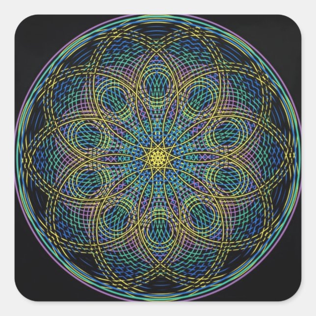 Sticker Carré Géométrie sacrée Mandala : Sincérité - Main tirée (Devant)