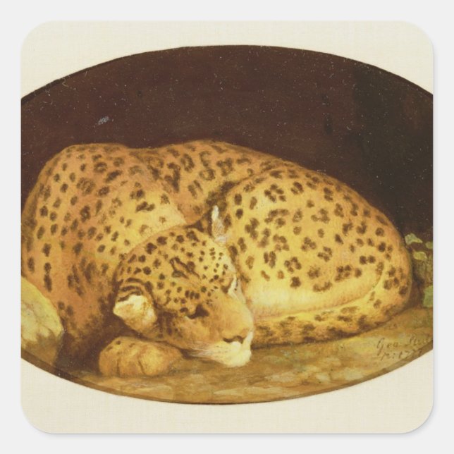 Sticker Carré George Stubbs | Léopard dormant, 1777 (émail sur (Devant)