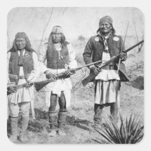Sticker Carré Geronimo et trois de ses guerriers d'Apache, 1886