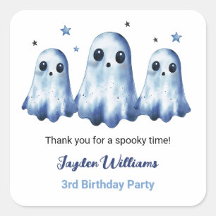 Sticker Carré Ghost Halloween Enfants 3e anniversaire Merci de f