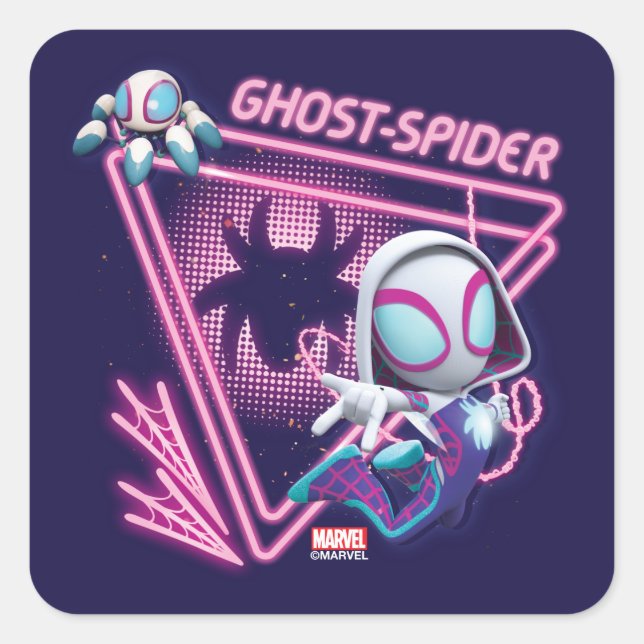 Sticker Carré Ghost-Spider et TWIRL-E Glow Webs Glow (Devant)