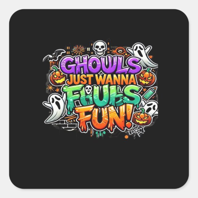 Sticker Carré Ghouls veut juste s'amuser - Gouls d'automne (Devant)