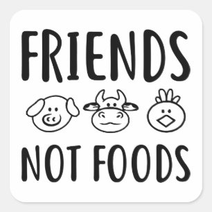 Sticker Carré Gift Vegan, Vegan, Funny Vegan, Friends Not Foods