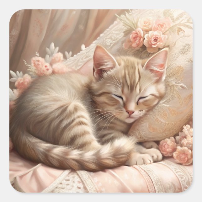 Sticker Carré Ginger Kitten Dormir (Shabby Chic) (Devant)