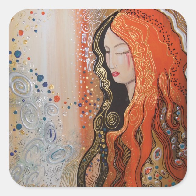 Sticker Carré Ginger Lady Belle femme en méditation rêveuse (Devant)
