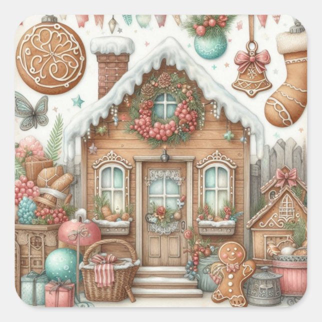 Sticker Carré Gingerbread House & Cookies (Devant)