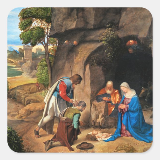 Sticker Carré Giorgione - L'adoration des bergers (Devant)