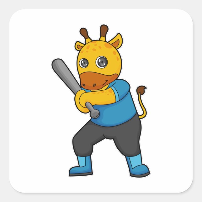 Sticker Carré Girafe au baseball avec batte de baseball (Devant)