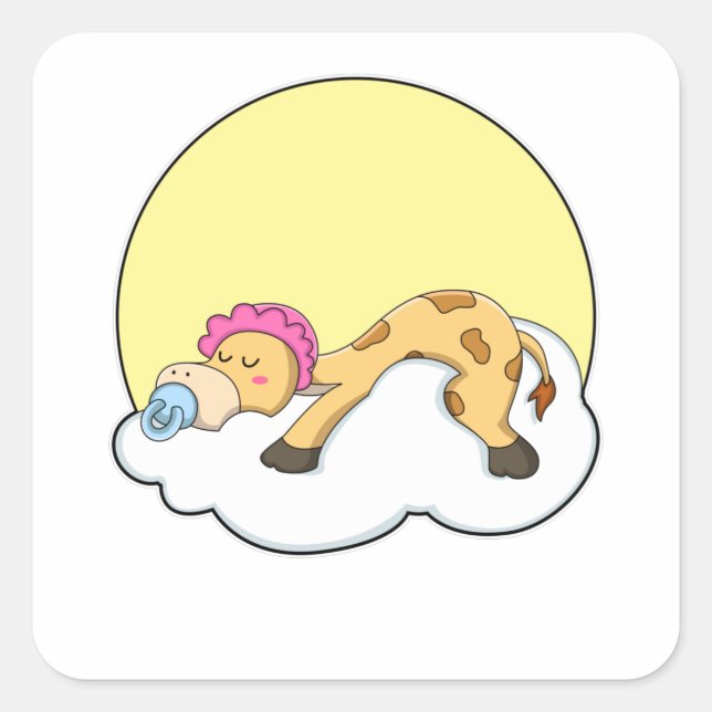Sticker Carré Girafe au coucher avec nuage et soleil (Devant)