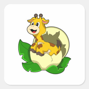Sticker Carré Girafe aux feuilles et oeufs