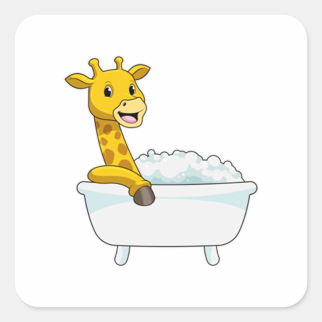 Sticker Carré Girafe avec baignoire avec mousse (Devant)