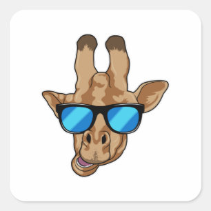 Sticker Carré Girafe avec lunettes de soleil