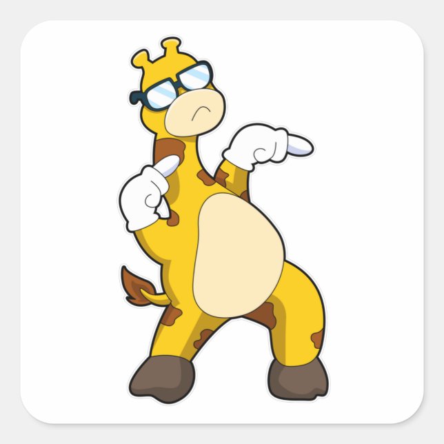 Sticker Carré Girafe avec lunettes de soleil (Devant)