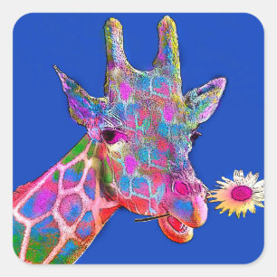 Sticker Carré Girafe de beaucoup de couleurs avec fleur