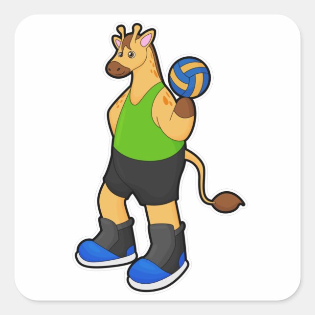 Sticker Carré Girafe en tant que joueur de volleyball avec volle (Devant)
