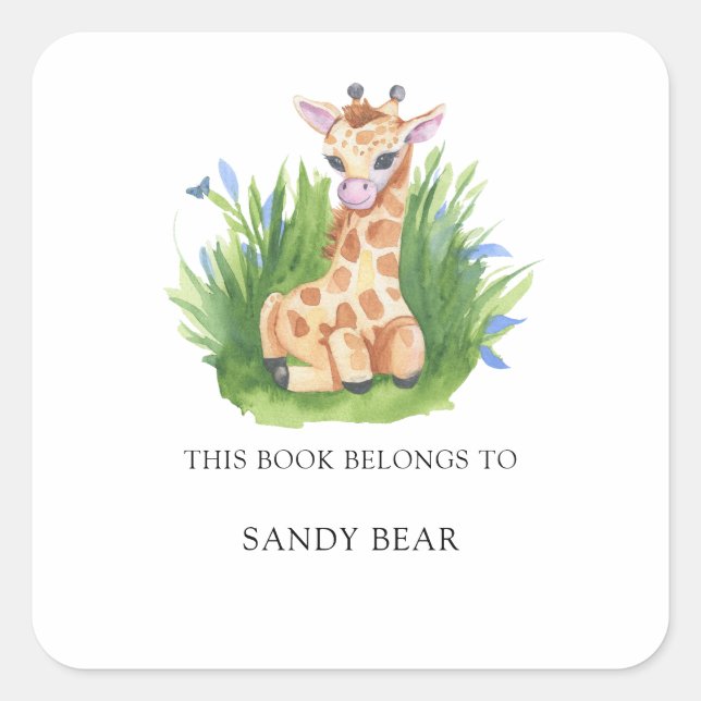 Sticker Carré Girafe - Plaque de livre pour Baby Shower (Devant)