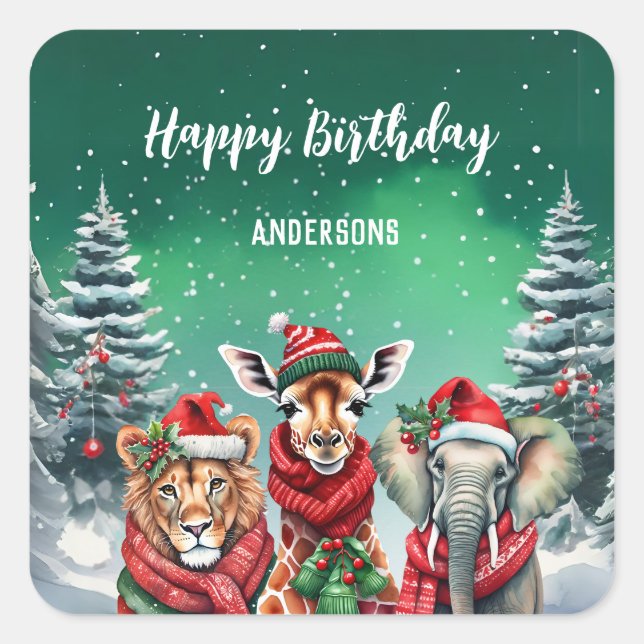 Sticker Carré Girafe zo Noël arbre anniversaire fille fête (Devant)
