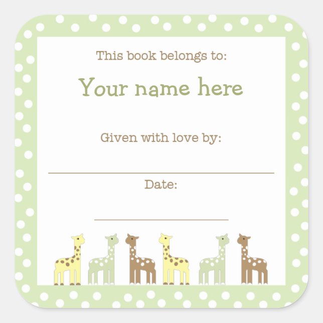Sticker Carré Giraffe Amis Baby shower Livre Plaque Neutral Gen (Devant)