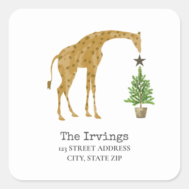 Sticker Carré Giraffe Arbre de Noël Adresse (Devant)