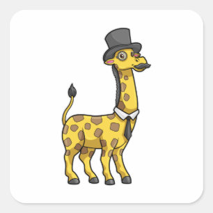 Sticker Carré Giraffe as Gentleman with Hat, Tie and Mustache