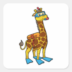Sticker Carré Giraffe comme plongeur avec lunettes de natation e