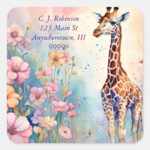 Sticker Carré Giraffe Dans Pastel Garden Adresse