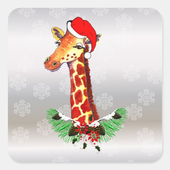Sticker Carré Giraffe de Noël (Devant)