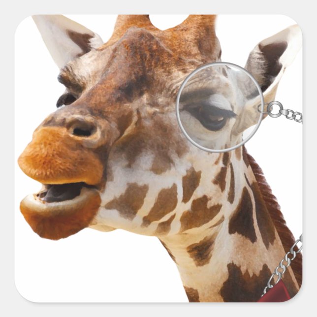 Sticker Carré Giraffe drôle avec Bowtie et Monocle (Devant)