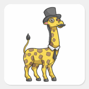 Sticker Carré Giraffe en Gentleman avec Casquette, Cravate et Mo
