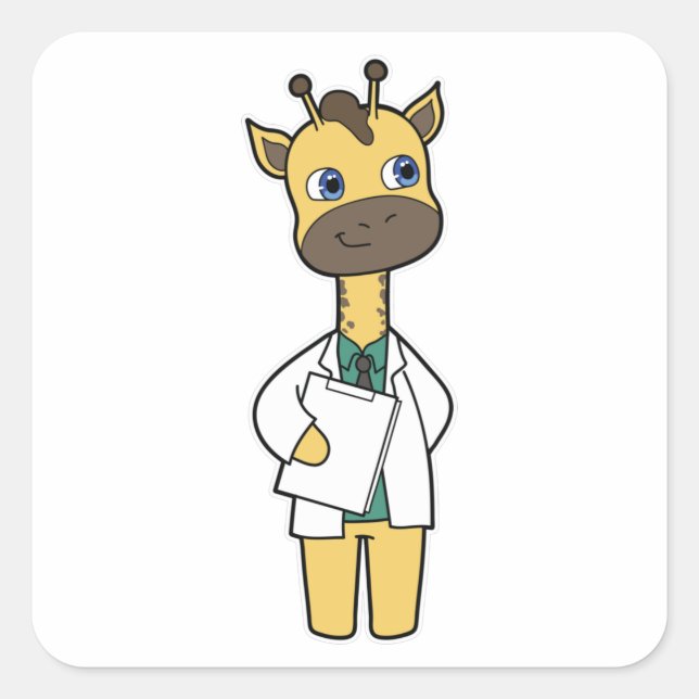 Sticker Carré Giraffe en tant que docteur avec Bloc-notes (Devant)
