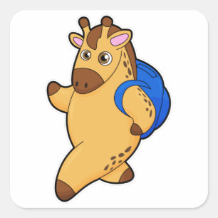 Sticker Carré Giraffe en tant qu'étudiant avec sac à dos