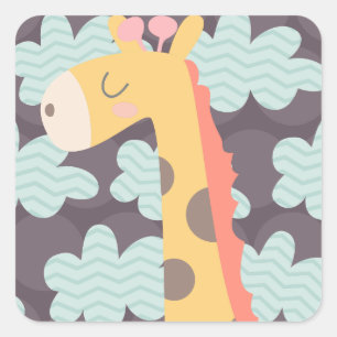 Sticker Carré Giraffe et nuages
