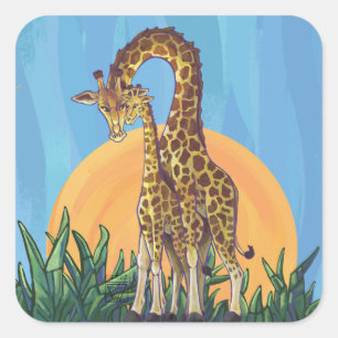 Sticker Carré Giraffe maman et bébé