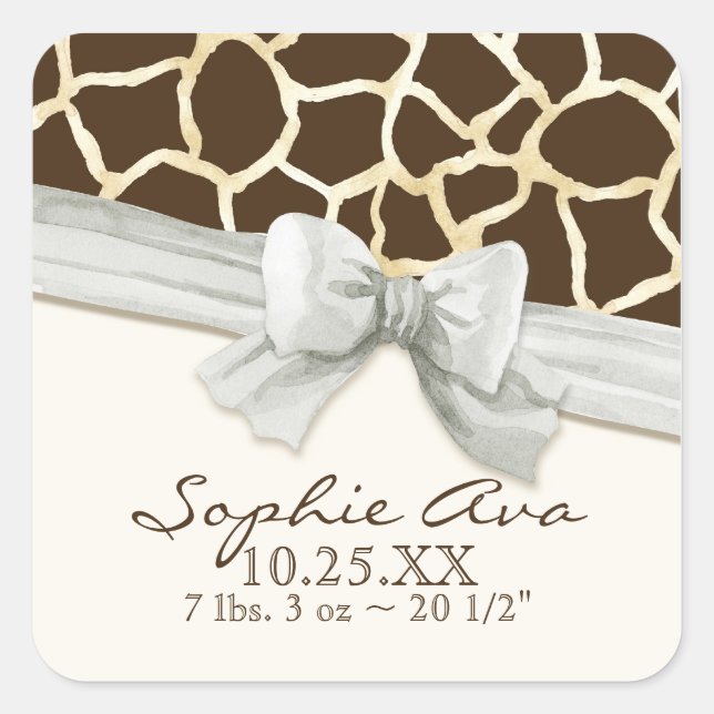 Sticker Carré Giraffe Motif de peau Ruban n Bow Baby Seals (Devant)