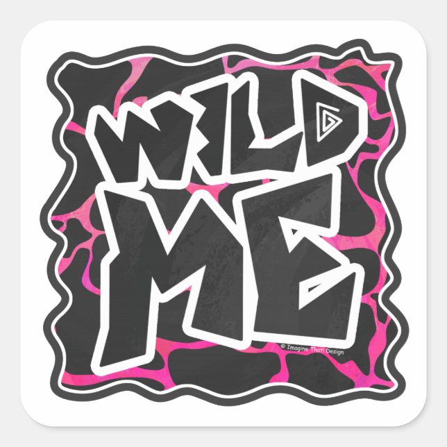 Sticker Carré Giraffe rose chaude et noire (Devant)