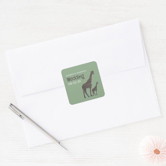 Sticker Carré Giraffe Safari d'argile, Mariage rustique (Enveloppe)