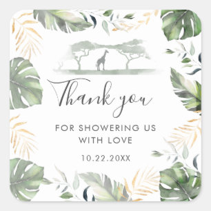 Sticker Carré Giraffe Safari Palm Feuille Baby shower Favoriser