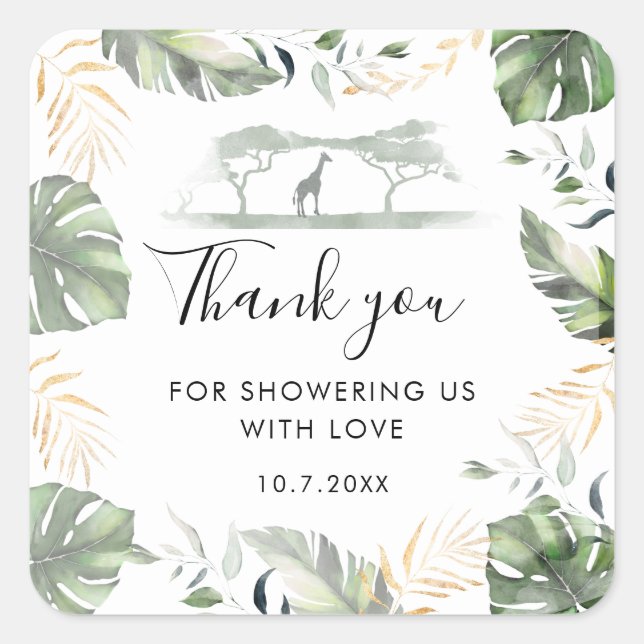 Sticker Carré Giraffe Safari Palms Baby shower Favoriser (Devant)