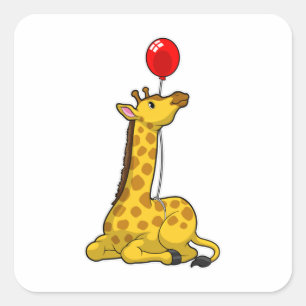Sticker Carré Giraffe with Balloon
