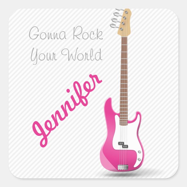 Sticker Carré Girl Chic Hot Rose Électrique Guitare Blancs (Devant)