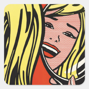 Sticker Carré Girl In Mirror - Lichtenstein - Pop Art Vintage