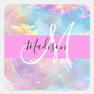 Sticker Carré Girl Rainbow Holographic Iridescente Monogramme No