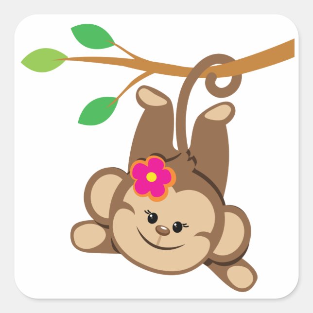 Sticker Carré Girl Swinging Monkey (Devant)