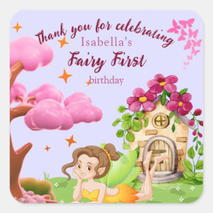 Sticker Carré Girls Fairy First Fairytale Mushroom Butterfly