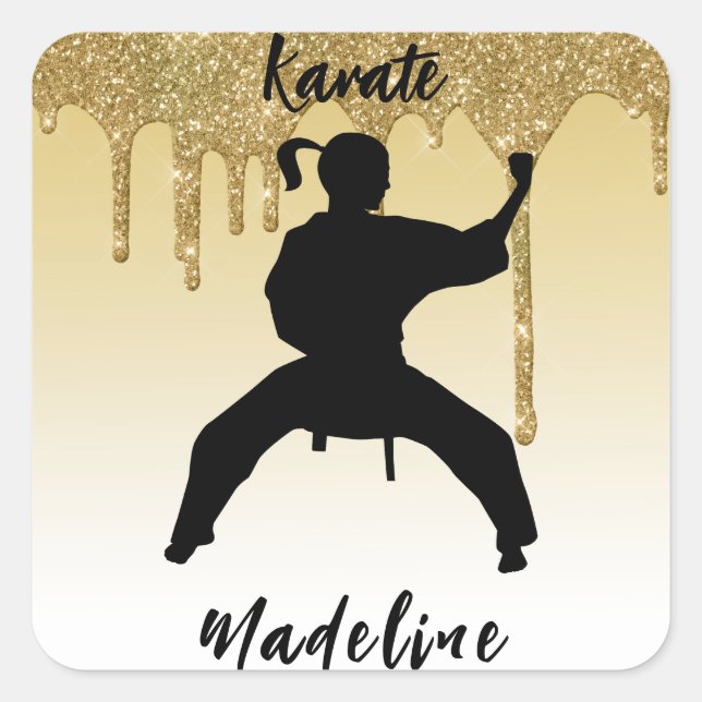 Sticker Carré Girls Karate Stance Gold Parties scintillant Drip  (Devant)