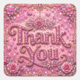Sticker Carré Girly Élégant Pailleté Rose Pâle Merci