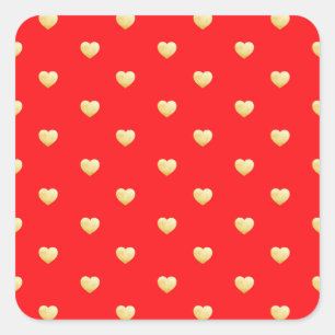 Sticker Carré Girly Hearts Gold Faux Foil Motif rouge