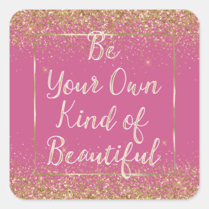 Sticker Carré Girly Pink Gold Parties scintillant Be Beautiful