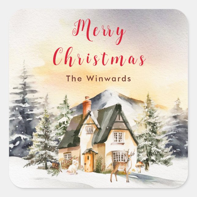 Sticker Carré Gîte de vacances d'hiver Joyeux Noël (Devant)