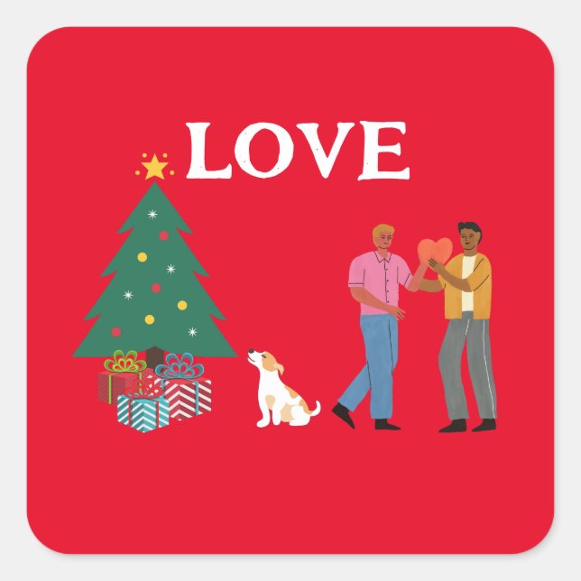 STICKER CARRÉ GIVE THE GIFT OF LOVE  MR AND MR CHRISTMAS  (Devant)